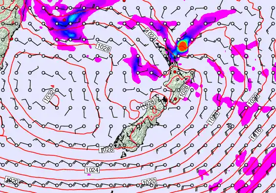 New Zealand forecast chart for Thursday, April 23rd, 2026 at 12:00 PM