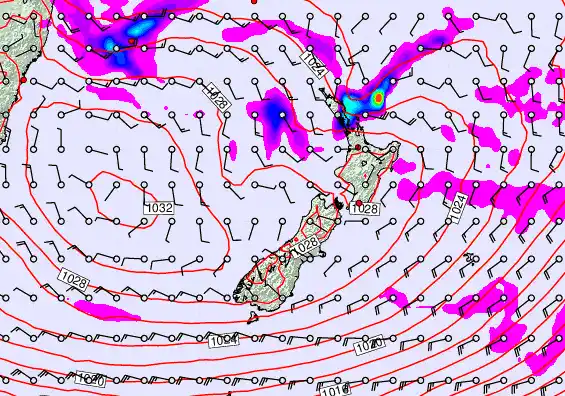 New Zealand forecast chart for Thursday, April 23rd, 2026 at 6:00 PM