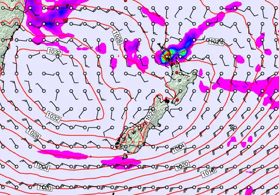 New Zealand forecast chart for Friday, April 24th, 2026 at 12:00 AM