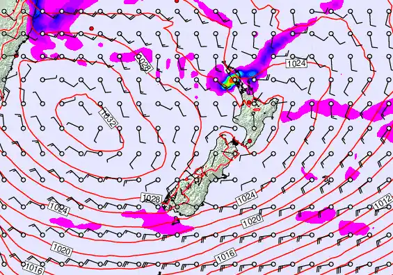 New Zealand forecast chart for Friday, April 24th, 2026 at 6:00 AM