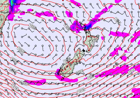 New Zealand forecast chart for Friday, April 24th, 2026 at 12:00 PM