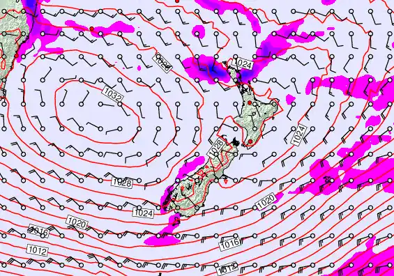 New Zealand forecast chart for Friday, April 24th, 2026 at 6:00 PM