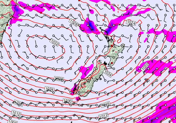 New Zealand forecast chart for Saturday, April 25th, 2026 at 12:00 AM