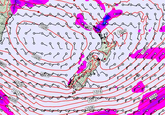 New Zealand forecast chart for Saturday, April 25th, 2026 at 6:00 AM