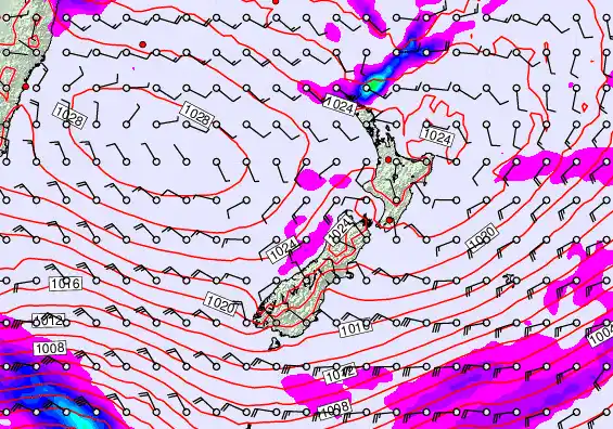 New Zealand forecast chart for Saturday, April 25th, 2026 at 12:00 PM