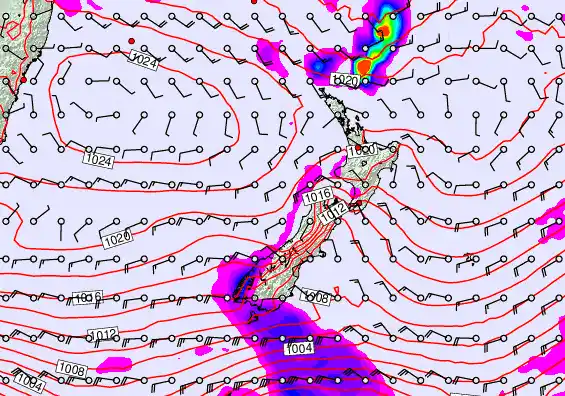 New Zealand forecast chart for Sunday, April 26th, 2026 at 6:00 AM