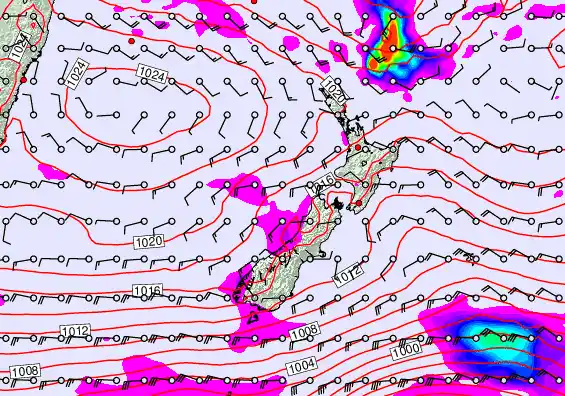 New Zealand forecast chart for Sunday, April 26th, 2026 at 6:00 PM
