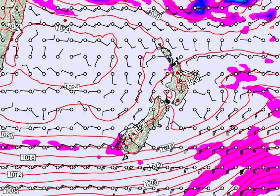 New Zealand forecast chart for Monday, April 27th, 2026 at 12:00 PM