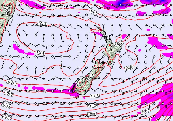 New Zealand forecast chart for Monday, April 27th, 2026 at 6:00 PM