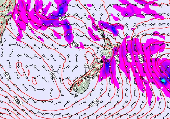 New Zealand forecast chart for Wednesday, April 22nd, 2026 at 12:00 PM