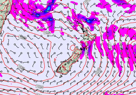 New Zealand forecast chart for Wednesday, April 22nd, 2026 at 6:00 PM