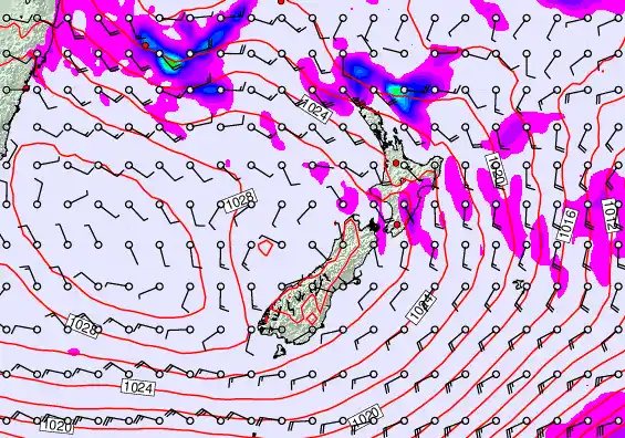New Zealand forecast chart for Thursday, April 23rd, 2026 at 12:00 AM