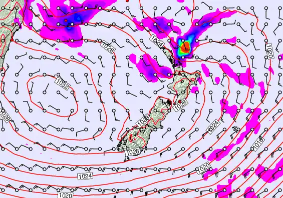 New Zealand forecast chart for Thursday, April 23rd, 2026 at 12:00 PM