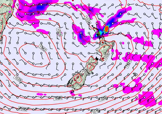 New Zealand forecast chart for Thursday, April 23rd, 2026 at 6:00 PM
