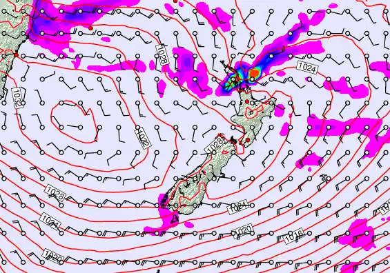 New Zealand forecast chart for Friday, April 24th, 2026 at 12:00 AM