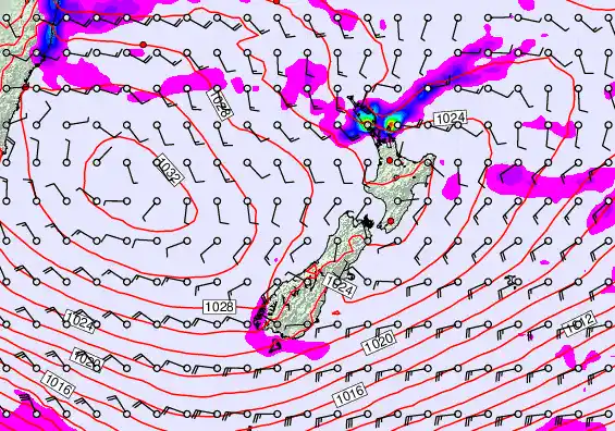 New Zealand forecast chart for Friday, April 24th, 2026 at 6:00 AM