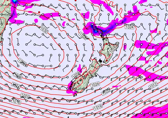 New Zealand forecast chart for Friday, April 24th, 2026 at 12:00 PM