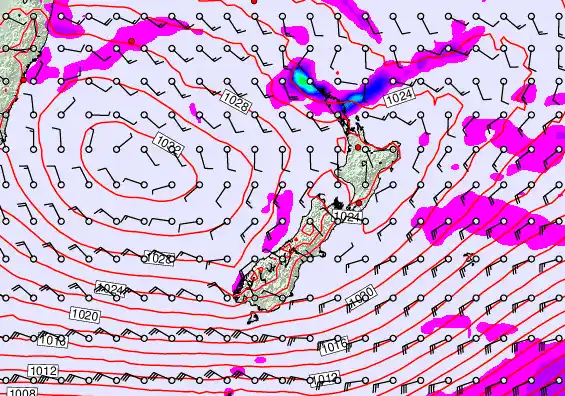 New Zealand forecast chart for Friday, April 24th, 2026 at 6:00 PM