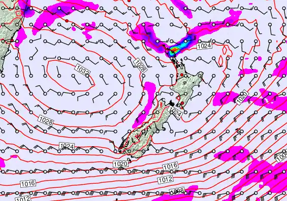 New Zealand forecast chart for Saturday, April 25th, 2026 at 12:00 AM