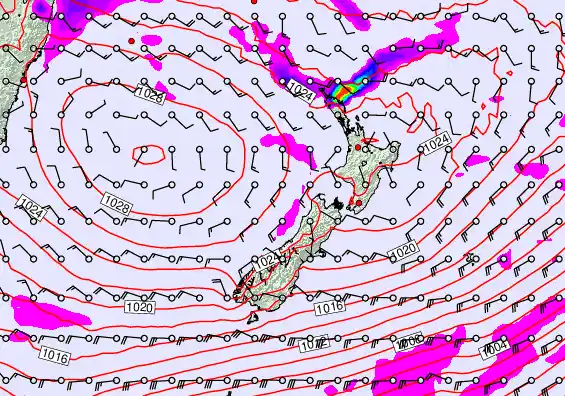 New Zealand forecast chart for Saturday, April 25th, 2026 at 6:00 AM