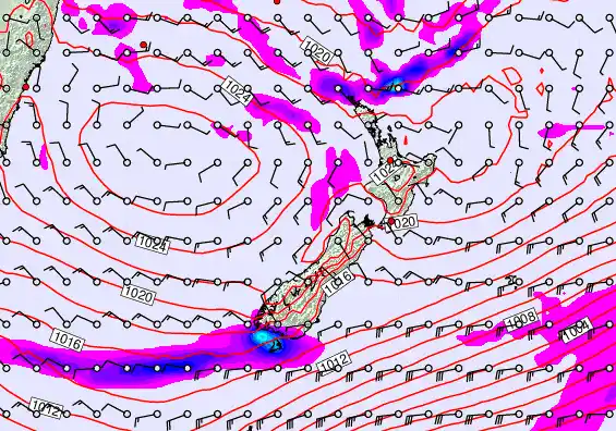 New Zealand forecast chart for Saturday, April 25th, 2026 at 6:00 PM