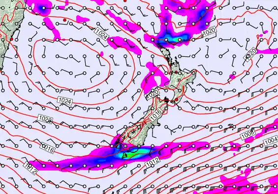 New Zealand forecast chart for Sunday, April 26th, 2026 at 12:00 AM