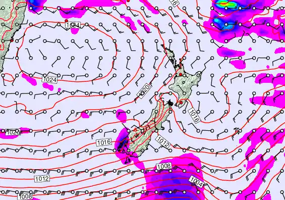 New Zealand forecast chart for Monday, April 27th, 2026 at 6:00 AM