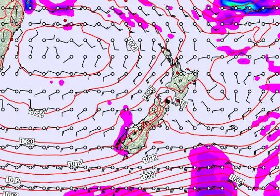 New Zealand forecast chart for Monday, April 27th, 2026 at 12:00 PM