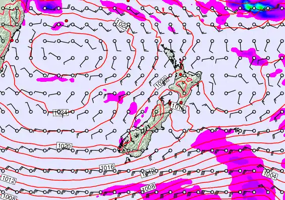 New Zealand forecast chart for Monday, April 27th, 2026 at 6:00 PM