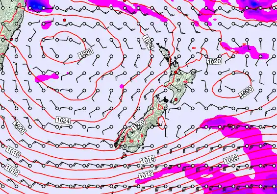 New Zealand forecast chart for Tuesday, April 28th, 2026 at 12:00 AM