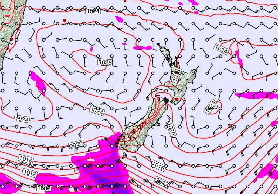 New Zealand forecast chart for Wednesday, April 29th, 2026 at 6:00 AM