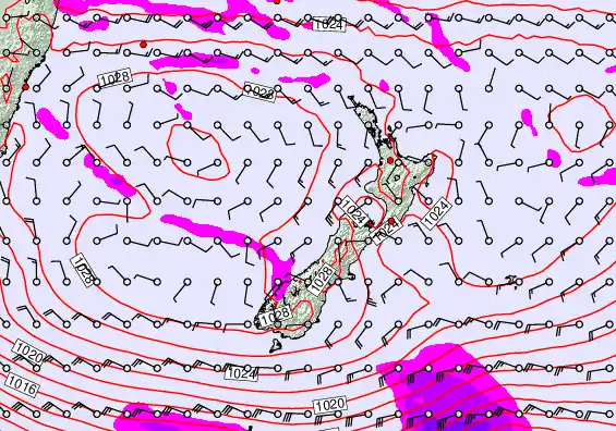 New Zealand forecast chart for Wednesday, April 29th, 2026 at 6:00 PM