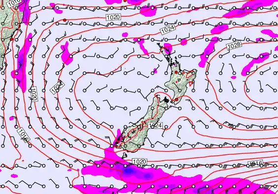 New Zealand forecast chart for Saturday, May 2nd, 2026 at 6:00 AM