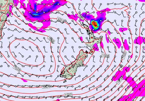 New Zealand forecast chart for Thursday, April 23rd, 2026 at 6:00 AM