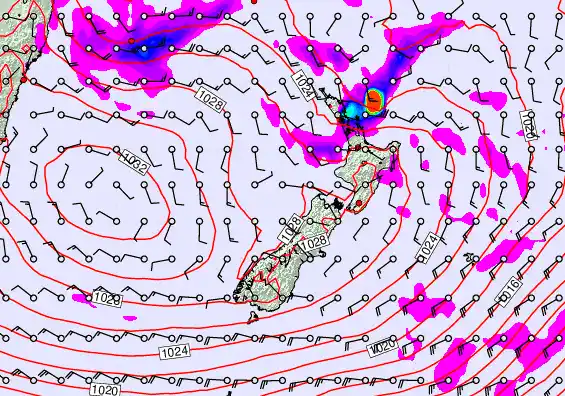 New Zealand forecast chart for Thursday, April 23rd, 2026 at 12:00 PM