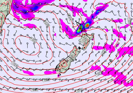 New Zealand forecast chart for Thursday, April 23rd, 2026 at 6:00 PM