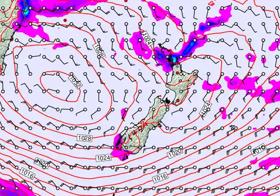 New Zealand forecast chart for Friday, April 24th, 2026 at 6:00 AM