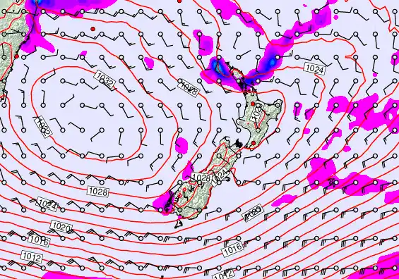 New Zealand forecast chart for Friday, April 24th, 2026 at 12:00 PM