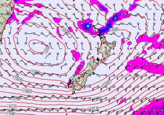New Zealand forecast chart for Friday, April 24th, 2026 at 6:00 PM