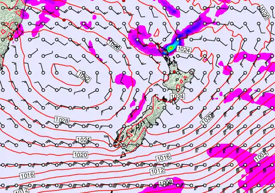 New Zealand forecast chart for Saturday, April 25th, 2026 at 12:00 AM
