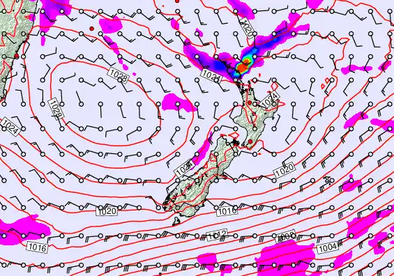 New Zealand forecast chart for Saturday, April 25th, 2026 at 6:00 AM