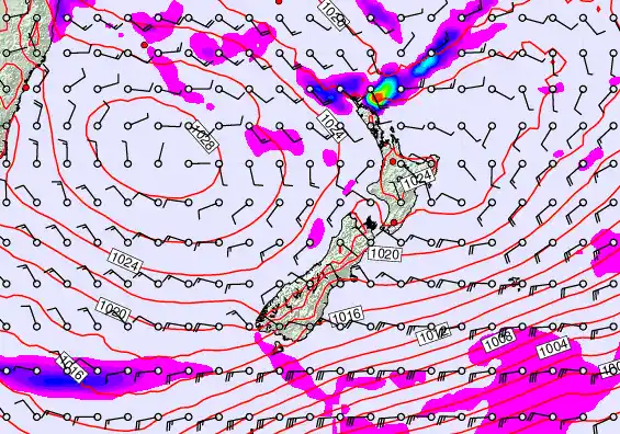New Zealand forecast chart for Saturday, April 25th, 2026 at 12:00 PM