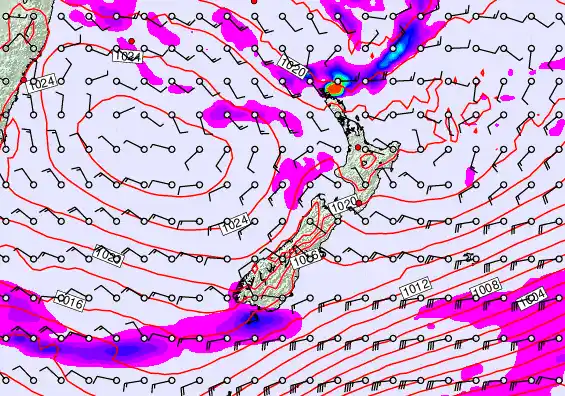 New Zealand forecast chart for Saturday, April 25th, 2026 at 6:00 PM
