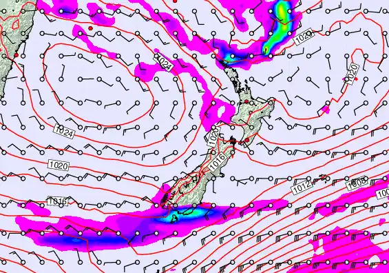 New Zealand forecast chart for Sunday, April 26th, 2026 at 12:00 AM