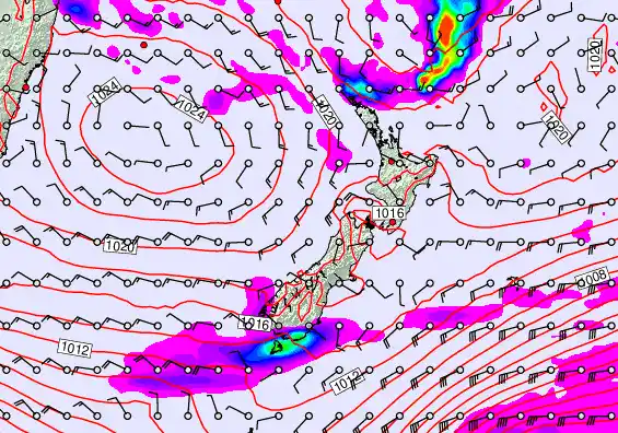 New Zealand forecast chart for Sunday, April 26th, 2026 at 6:00 AM