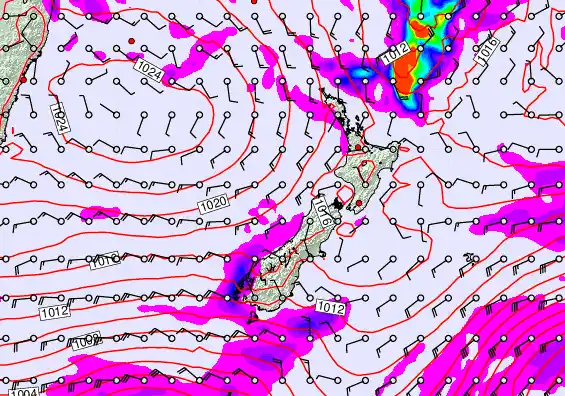 New Zealand forecast chart for Sunday, April 26th, 2026 at 6:00 PM