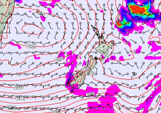 New Zealand forecast chart for Monday, April 27th, 2026 at 6:00 AM