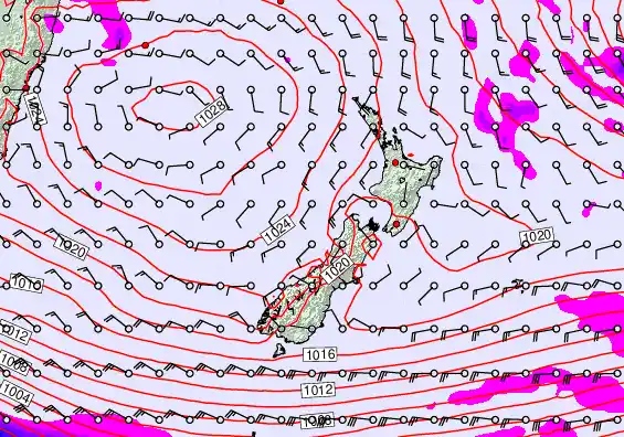 New Zealand forecast chart for Tuesday, April 28th, 2026 at 6:00 AM
