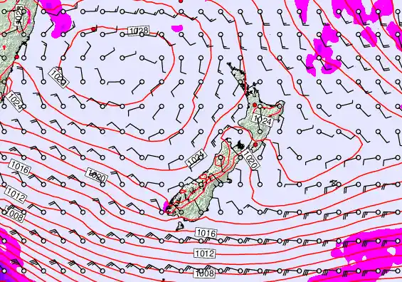 New Zealand forecast chart for Tuesday, April 28th, 2026 at 12:00 PM