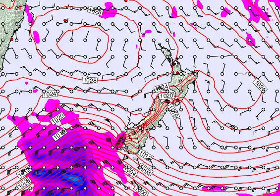 New Zealand forecast chart for Wednesday, April 29th, 2026 at 12:00 AM